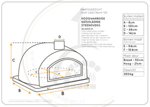 Pizzaoven Terra Alu 120 geïsoleerd laag